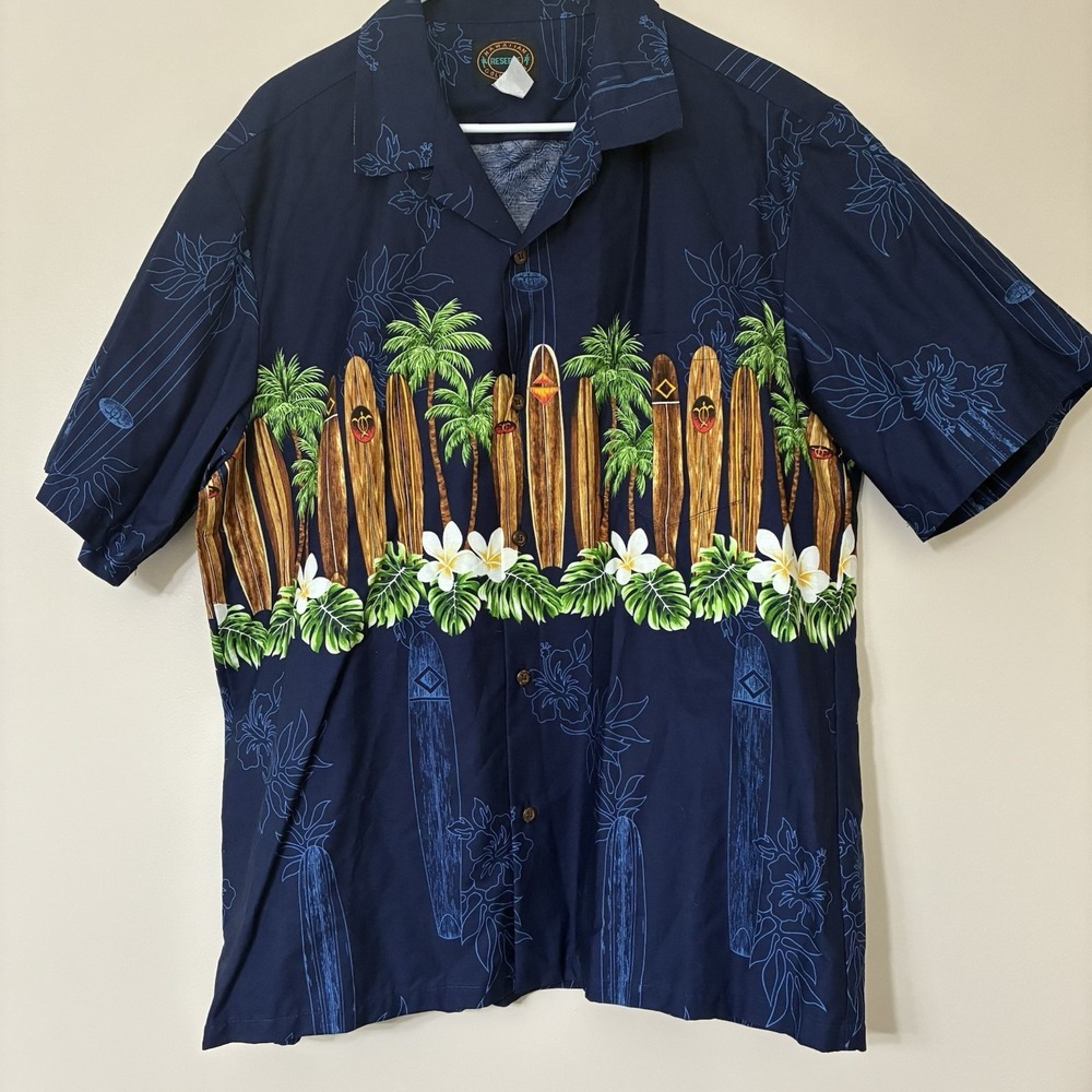 Hawaiian Reserve Collection Men's Tropical Shirt Blue Surfboards XL Made in USA